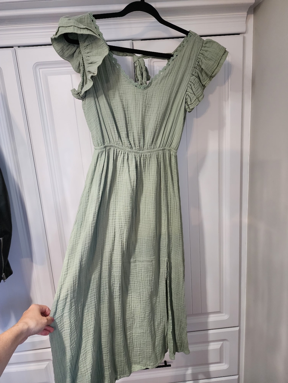 SHEIN Light Cotton Sage Ruffle Sleeve Midi Dress